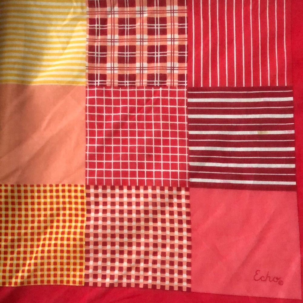 Vtg Echo Cheerful Patchwork Square Scarf Cotton - image 7